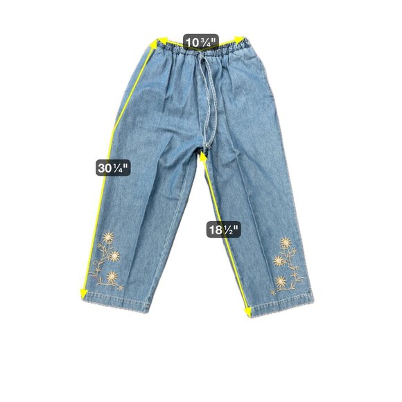 Howard Wolf Sport Denim Pull On Pants Floral Embroidery Elastic Waist Sz M - Picture 7 of 10